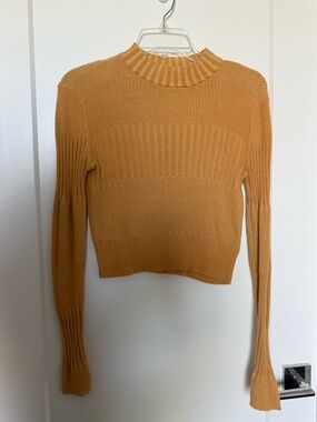 American Eagle Outfitters Ribbed Mock Neck Sweater in Warm Mustard